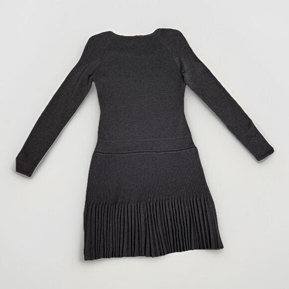 Calvin Klein Long Sleeve Mini Sweater Dress Gray Knit Women's Small Pleated Hem - Picture 4 of 7